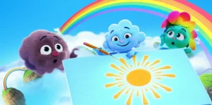 História Infantil O Segredo Luminoso da Nuvem Desenhista, mostra uma nuvem pequena e criativa com suas criações, ensinando sobre respeito e gentileza no céu.