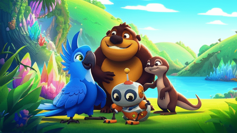 História Infantil sobre o Ritmo do Respeito no Vale Encantado, com os personagens Cacau a arara, Barro o texugo e Onda a lontra, aprendendo sobre convivência harmoniosa em um vale vibrante.