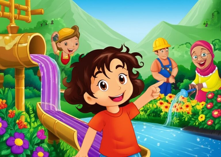 História Infantil sobre Gentileza - A Ponte de Cores de Clara. Uma imagem que retrata a colaboração e a gentileza no Vale das Cores Sussurrantes.