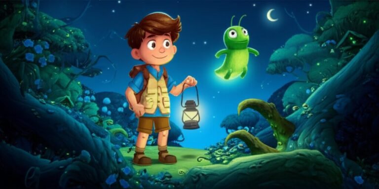 História Infantil sobre Medo do Escuro: Léo, um garoto explorador, e seu amigo vaga-lume Faísca descobrem a beleza da noite em uma aventura pela Araucária-Mundo, superando o medo do escuro.