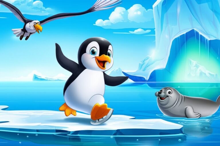 História Infantil: Pingo, um pinguim explorador, a foca Selma e o albatroz Álvaro em uma aventura emocionante na Antártica, ilustrando a curiosidade e a amizade.