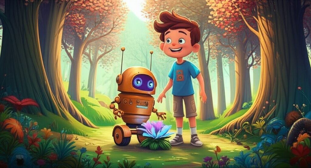 História Infantil: Léo e seu robô Cromado exploram o Vale dos Sussurros em busca de um som único para o Dia dos Pais.